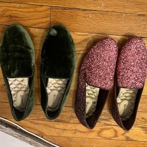 Birdies Loafers set of 3 (pink glitter, green velvet, black velvet) size 8